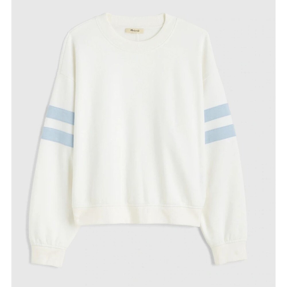 Madewell XS Crewneck Varsity Sweatshirt True White Stripe Pullover Oversized NWT